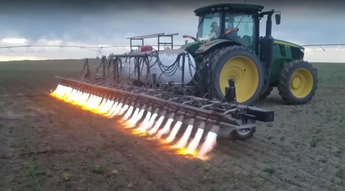 Flamethrowing tractor